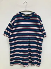 Polo by Ralph Lauren ポロバイラルフローレン Tシャツ/カットソー 170 ブルー ボーダー柄 ワンポイント ブランドロゴ ミドル丈 半袖 クルーネック(丸首) メンズ