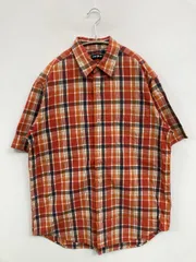 UNIQLO ユニクロ シャツ/ブラウス M オレンジ コットン チェック柄 ミドル丈 半袖 レギュラーカラー メンズ