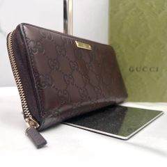 ◇美品◇グッチ シマレザー ロゴプレート 長財布 ダークブラウン