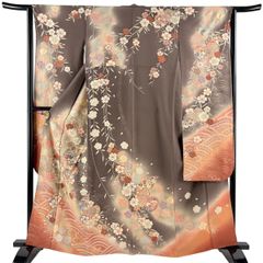 ポリエステル 振袖 四季の花々 鹿の子 紋意匠 ぼかし八掛 躾糸付き