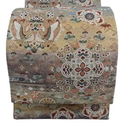 【美品】 袋帯 秀品 華文 向かい鳥 箔 金糸 金色 六通 正絹 【中古】
