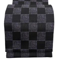 【美品】 袋帯 秀品 市松 ペイズリー 黒 全通 正絹 【中古】