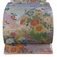 【美品】 袋帯 逸品 佐波理 落款 綴れ 草花筏文様 金銀糸 箔 薄紫 六通 正絹 【中古】のサムネイル