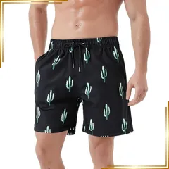 【新品】 [ユートレンド] 水着 メンズ 海水パンツ スイムウェア 海旅行 水着 男性 サーフパンツ インナー付き 通気 速乾 ボードショーツ ラッシュガード 夏 短パン サーフトランクス S サボテン（黒）25 0