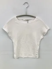 ZARA ザラ Tシャツ/カットソー USA M ホワイト 無地 ショート丈 半袖 クルーネック(丸首) レディース