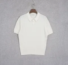 スアレ メンズ ケーブル カラ アイボリー 半袖 ニット XL