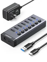 UGREEN USB ハブ 7ポート3.0 hub 5Gbps高速伝送 セルフパワー対応 DC12V/2A ACアダプタ付き 独立スイッチ付 C to Aケーブル 1m 7ポート拡張 HDD/USBメモリ//キーボード/マウス/USBファン/ 2e9cef66
