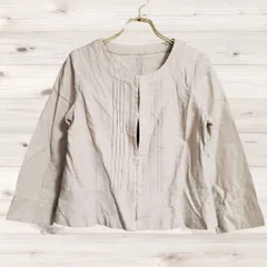 B1768 ナチュラルビューティーベーシック NATURAL BEAUTY BASIC ジャケット アウター(M) ベージュ系 コットン 綿混 リネン 麻混 羽織 無地 シンプル ミニマル ノームコア 着回し ノーカラー ラウンドネック