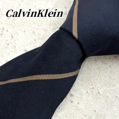 【極美品】 カルバンクライン Calvin Klein ネクタイ ネイビー ブラウン ストライプ パネル レジメンタル シルク100% 高級 ハイブランド ビジネス フォーマル スーツ メンズ 紳士服 結婚式 プレッピー トラッド リユースのサムネイル