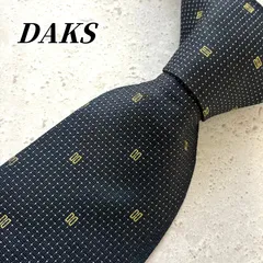 【極美品】 DAKS ダックス ネクタイ ネイビー ゴールド ホワイト ドット柄 ロゴ柄 総柄 ジャガード織 シルク 100% 高級 ハイブランド ビジネス フォーマル スーツ メンズ 紳士服 結婚式 美品のサムネイル