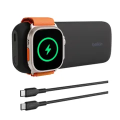 Belkin Apple Watch モバイルバッテリー 充電器 2-in-1 Apple Watch + iPhone 急速充電 2台同時充電(Apple Watch 7.5W/iPhone [ブラック] [Apple Watch急速充電モバイルバッテリー]のサムネイル