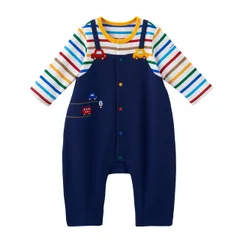 新品 [ミキハウス] カバーオール ロンパース くるま 長袖 日本製 男の子 ベビー ベビー服 赤ちゃん 43-1211-497 70cm 紺