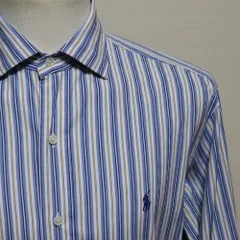 【希少90sSTANTON】ラルフローレン スタントン ワイドカラー ホリゾンタル シャツ マルチストライプ SAX×白×黄×紺 M L CLASSIC FIT 美品 米国購入