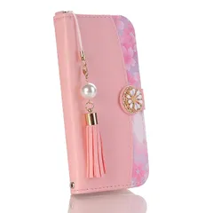 【新品】 Case foriPhone SE ケース iPhone5S ケース iPhone5 手帳型ケースかわいい花柄 可愛いタッセル ストラップ付き マグネット式 財布型 エレガント キラキラ 横置きスタンド機能付き カードポケット付き スマートフォン 耐