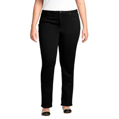 ランズエンド レディース ボトムス デニムパンツ プラスサイズ ミッドライズ ジーンズ Plusize Lands End Midrise StraightLeg Jeans Black ブラック