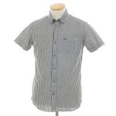 【中古】ラコステ LACOSTE コットンポリエステル ストライプ ボタンダウン 半袖シャツ ネイビーxホワイト【サイズ2】【メンズ】