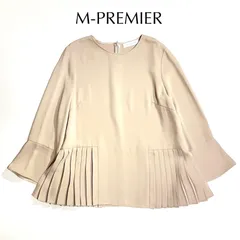 kU35 M-PREMIER プリーツ切替ブラウス サイドプリーツブラウス クルーネック シャツ フレア スリーブ オフィス ベージュ エムプルミエ 定価19,800円のサムネイル