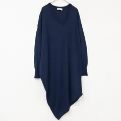 ◎BALENCIAGA バレンシアガ ニットワンピース ロングニット アシンメトリー 変形 シルク カシミヤ ネイビー レディース 34 b01467のサムネイル