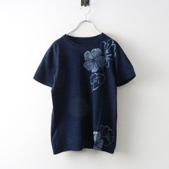 45R rpm インディゴ染め アシンメトリー 花 ロゴ Tシャツ カットソー
