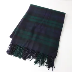 ジョンストンズ JOHNSTONS OF ELGIN カシミヤ ブラックウォッチ フリンジストール ｜ネイビー チェック マフラー【2400014897821】のサムネイル