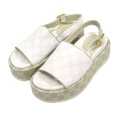 GUCCI グッチ GGキャンバス プラットフォームサンダル 34 ホワイト 