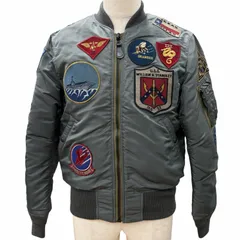 極美品▼AVIREX アヴィレックス 783-3952036 TOP GUN MA-1 CUSTOM ワッペン付き 中綿入り ジップアップ フライトジャケット スカジャン カーキ M 正規品 メンズのサムネイル