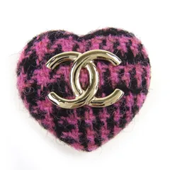 極美品△CHANEL シャネル B22K AB9496 ココマーク ハート型 ツイード ブローチ ピンク ブラック ゴールド金具 箱付き イタリア製 レディース 大人気 オススメ◎