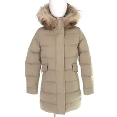 美品△Pyrenex ピレネックス GRENOBLE グルノーブル ロゴワッペン ラクーンファー・フード付き ダウンジャケット ダウンコート ベージュ 36 正規品 レディース