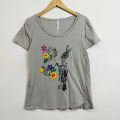 sunaokuwahara スナオクワハラ Tシャツ 半袖 カットソー ラビット うさぎ パッチワーク 刺繍 森ガール ナチュラル グレー系 M E357のサムネイル