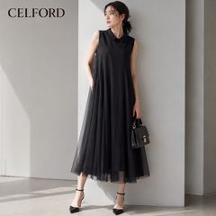 近年モデル ADORE シフォンドビー ワンピース 38 ブラック マキシ丈