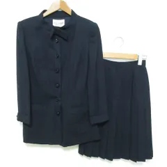 美品 miss ashida ミスアシダ ノーカラージャケット プリーツスカート セットアップ サイズ7 ネイビー レディース 古着 中古 USED