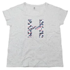 新品同様 TOMMY HILFIGER トミーヒルフィガー Tシャツ 半袖 ラウンドネック ロゴ プリント カットソー コットン L グレー レディース 古着 中古 USED