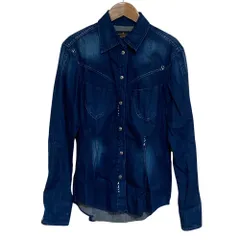 美品 ANGLOMANIA Vivienne Westwood アングロマニア ヴィヴィアンウエストウッド スクイグル切替 デニムシャツM インディゴブルー レディース 古着 中古 USEDのサムネイル
