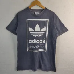 90s old adidas アディダス Tシャツ トレフォイルロゴプリント ビッグロゴ ネイビー S メンズ 古着 レトロ スポーツMIX