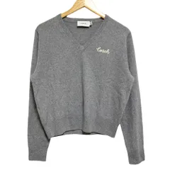美品 24AW COACH コーチ ロゴ刺繍 ショート丈 Vネック カシミヤブレンド ニットセーター CV469 Sサイズ グレー レディース 古着 中古 USEDのサムネイル