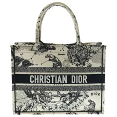 Christian Dior (クリスチャンディオール) ブックトート ミディアム ゾディアック エンブロイダリー トートバッグ ハンドバッグ アイボリー×ブラック キャンバス