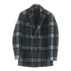 BOTTEGA VENETA (ボッテガヴェネタ) チェック総柄 ウール ピークドラペル ダブルブレスト チェスターコート グレー/グリーン