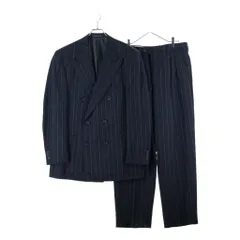 GIANNI VERSACE (ジャンニ ヴェルサーチ) ウール ストライプ ピークドラペル 3B ダブルテーラードジャケット 2タック スラックスパンツ ブラック セットアップのサムネイル