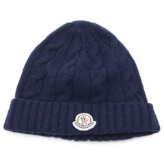 MONCLER (モンクレール) ワッペンロゴ リブ編み ニット帽 ネイビーのサムネイル