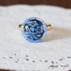 チェコ・ボヘミア ガラス  ブルーフラワー  リング チェコガラス アクセサリー 指輪 雑貨 小物　パタパタ民族
