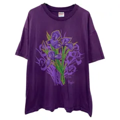 90s Hanes 半袖 プリントTシャツ XLARGE パープル ヘインズ プルオーバー ビッグプリント 90年代 花 アイリス 夏物 a805-5943のサムネイル