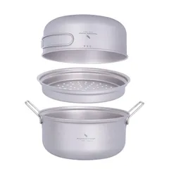 新品 Boundless Voyage チタン クッカーセット アウトドア鍋 フライパン 蒸し器付き 軽量 大容量 1500ml+1800ml コッへル・クッカーセット 万能 炒めも可能 登山用鍋 キャンプ用品 アウトドア調理器具 34人に適応 パーソナルクのサムネイル