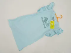 定価￥2,800 キッズ 訳あり未使用品 フルーツオブザルーム FRUIT OF THE LOOM ロング丈 フリルスリーブ クルーネック フリルワンピース 110 サックス地 グリーン 英字&フルーツ メール便可のサムネイル