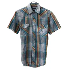 90s USA製 Wrangler 半袖 ウエスタンシャツ M ライトブルー マルチカラー ラングラー 90年代 チェック柄 半シャツ 夏物 a805-5987