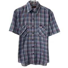 90s USA製 Wrangler 半袖 チェックシャツ M ブルー マルチカラー ラングラー 90年代 チェック柄 襟芯 胸ポケット 半シャツ 夏物 a805-5988