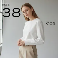COSコス ストレッチコットン ミニマル タックプリーツ バルーンスリーブ ノーカラーブラウス 38(M) 白ホワイト 【古着】【中古】【送料無料】のサムネイル