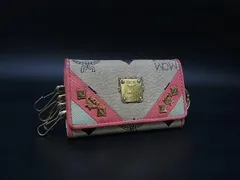 MCM エムシーエム モノグラム ヴィセトス柄 レザー キーリング付き 4連 キーケース 鍵入れ ベージュ系×ピンク系 DM8212のサムネイル