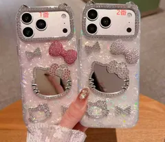 スマホケース かわいい　キティ柄　鏡　iPhone17可愛い 落下防止 iPhone12　iPhone13 iPhone14 iPhone15　 iPhone16　キラキラ