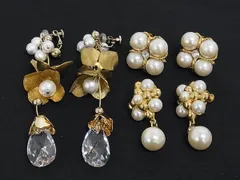 ■美品~■ ヴィンテージ パール クリップ式 等 イヤリング アクセサリー レディース メンズ 3点セット まとめ売り ゴールド系 DD9779