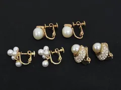 ■極美品~■ ヴィンテージ パール ラインストーン クリップ式 等 イヤリング アクセサリー 3点セット まとめ売り ゴールド系 DD9795